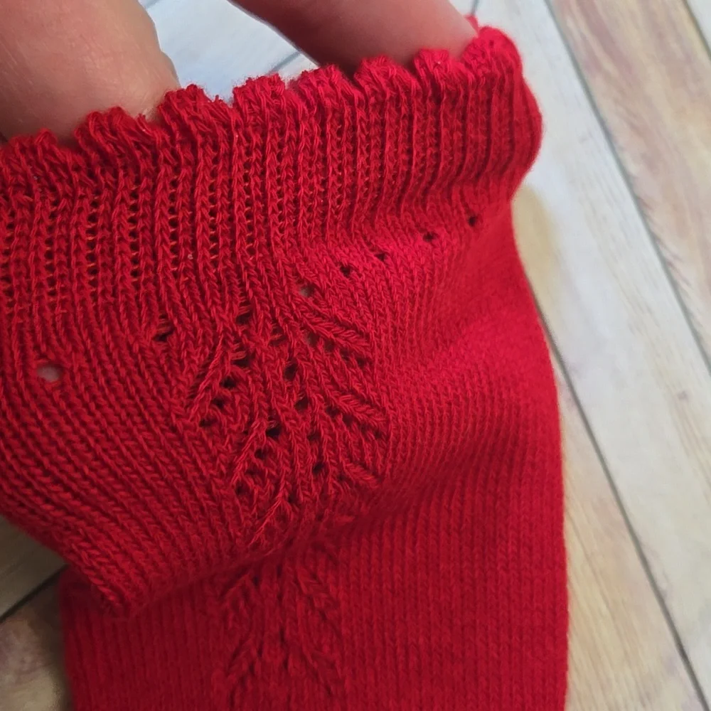 Baby Girl Red Knit Knee High Socks Vintage Style Christmas Holiday Accessory